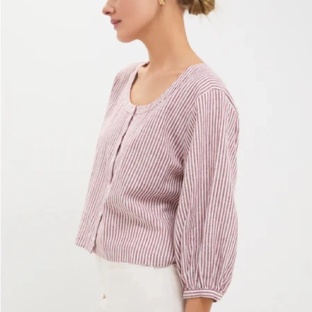 Tuckernuck Red Stripe Linen Kennedi Blouse Size Large Boxy Preppy - Picture 3 of 14